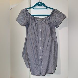 Truth NYC Striped Off the Shoulder Button Up Blouse